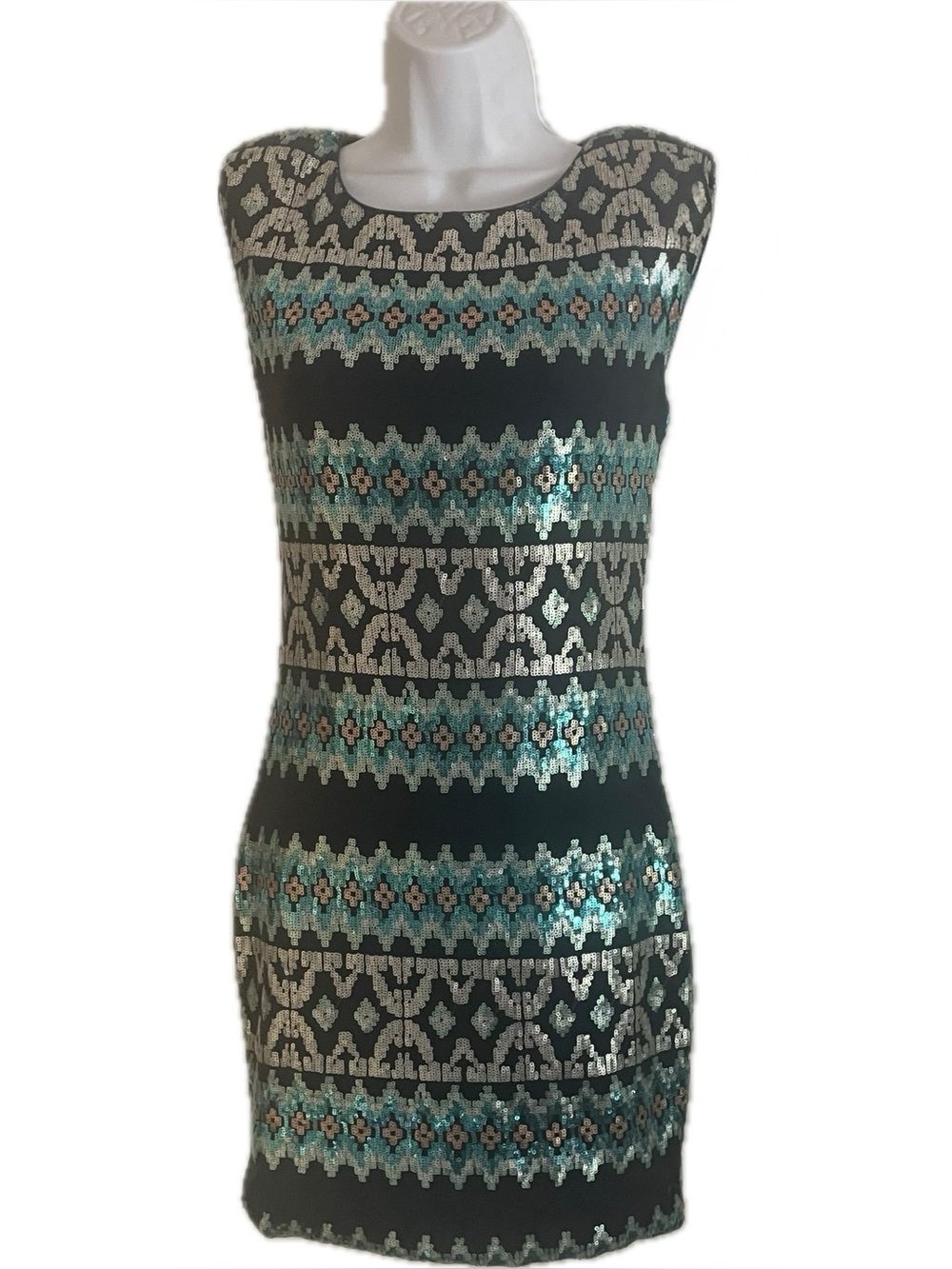 As U Wish Blue Dress with Teal and Silver Sequin Stripes